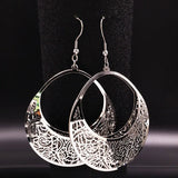 Stainless Steel Flower Statement Earrings Silver Drop Earrings