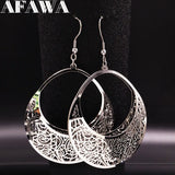 Stainless Steel Flower Statement Earrings Silver Drop Earrings