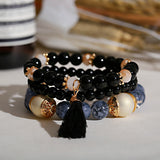 Boho Crystal Resin Bead Bracelet Set Charm Bangles Women's Jewelry