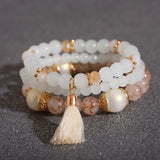 Boho Crystal Resin Bead Bracelet Set Charm Bangles Women's Jewelry