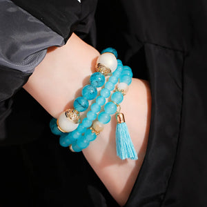 Boho Crystal Resin Bead Bracelet Set Charm Bangles Women's Jewelry