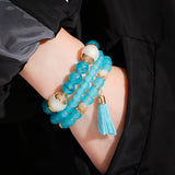 Boho Crystal Resin Bead Bracelet Set Charm Bangles Women's Jewelry