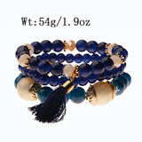Boho Crystal Resin Bead Bracelet Set Charm Bangles Women's Jewelry