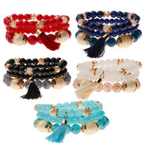 Boho Crystal Resin Bead Bracelet Set Charm Bangles Women's Jewelry