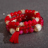 Boho Crystal Resin Bead Bracelet Set Charm Bangles Women's Jewelry