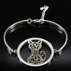Cat Bracelet Crystal Stainless Steel Silver Animal B1824S07