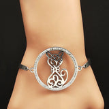 Cat Bracelet Crystal Stainless Steel Silver Animal B1824S07
