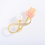 Enamel Tulip Brooch with Pearl Flower Pin