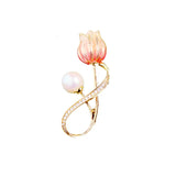 Enamel Tulip Brooch with Pearl Flower Pin