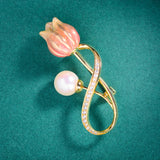 Enamel Tulip Brooch with Pearl Flower Pin