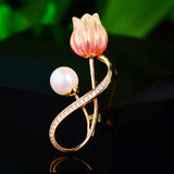 Enamel Tulip Brooch with Pearl Flower Pin