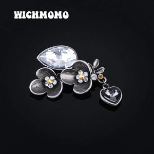 Vintage Noble Crystal Flowers Brooch Scarf Buckle for Women Party