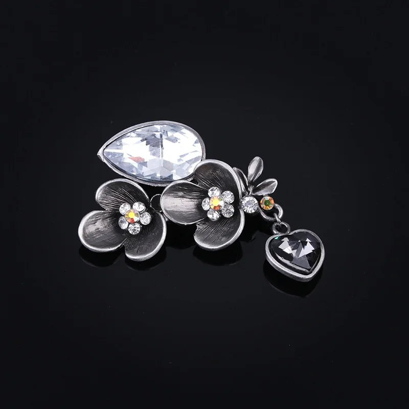 Vintage Noble Crystal Flowers Brooch Scarf Buckle for Women Party