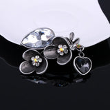 Vintage Noble Crystal Flowers Brooch Scarf Buckle for Women Party