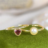 Red Love Zircon Open Ring Pearl French Light Women's Versatile Ring Set