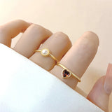 Red Love Zircon Open Ring Pearl French Light Women's Versatile Ring Set