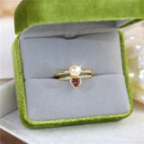 Red Love Zircon Open Ring Pearl French Light Women's Versatile Ring Set