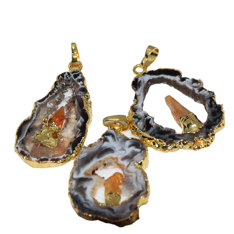 Geode Druzy Stone Pendant with Big Hole for DIY Accessories
