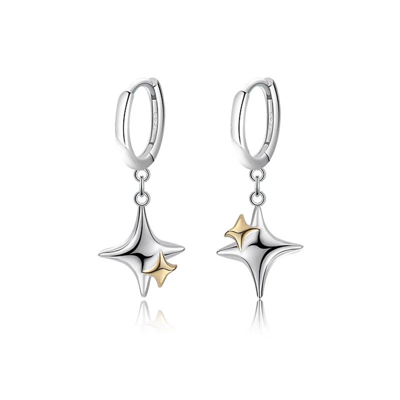 925 Sterling Silver Cross Star Hoop Earrings for Women