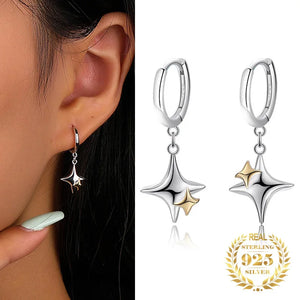 925 Sterling Silver Cross Star Hoop Earrings for Women