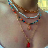 Boho Bead Chain Necklace Crystal Pendant Jewelry Gift