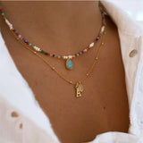 Boho Bead Chain Necklace Crystal Pendant Jewelry Gift