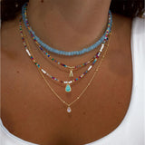Boho Bead Chain Necklace Crystal Pendant Jewelry Gift