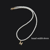 Initial Letter Pendant Necklace Women Rice Pearl Beaded Necklace