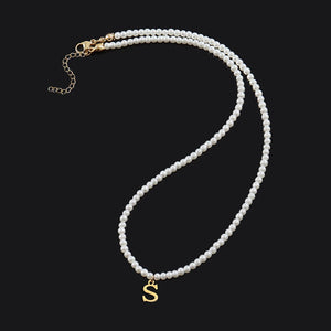 Heart 26 Initial Letter Pendant Necklace Women 3mm Pearl Bead Necklace Gift