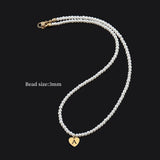 Heart 26 Initial Letter Pendant Necklace Women 3mm Pearl Bead Necklace Gift