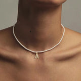 Heart 26 Initial Letter Pendant Necklace Women 3mm Pearl Bead Necklace Gift