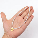 Heart 26 Initial Letter Pendant Necklace Women 3mm Pearl Bead Necklace Gift
