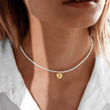 Heart 26 Initial Letter Pendant Necklace Women 3mm Pearl Bead Necklace Gift