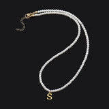 Heart 26 Initial Letter Pendant Necklace Women 3mm Pearl Bead Necklace Gift
