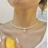 Heart 26 Initial Letter Pendant Necklace Women 3mm Pearl Bead Necklace Gift