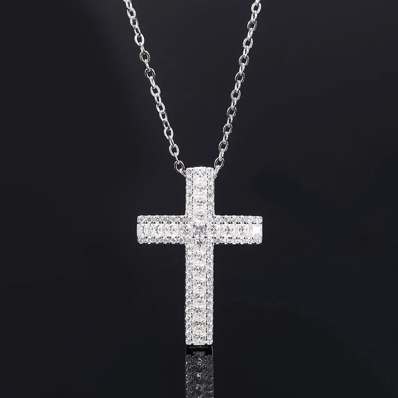 S925 Silver Full Diamond Cross Necklace Pendant
