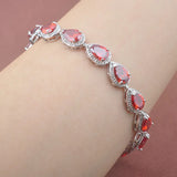 Red Stone Zircinia Water Drop Link Chain Bracelet