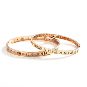Roman Numerals Charm Bangle Rose Stainless Steel Jewelry