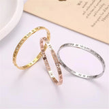 Roman Numerals Charm Bangle Rose Stainless Steel Jewelry