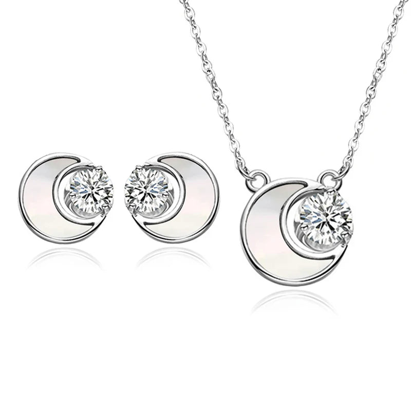 Rose Moon 925 Sterling Silver Jewelry Set Lady Birthday Present
