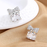 925 Silver Bow Zircon Stud Earrings for Women