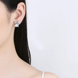 925 Silver Bow Zircon Stud Earrings for Women
