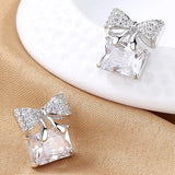 925 Silver Bow Zircon Stud Earrings for Women