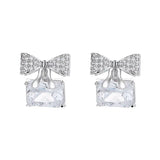 925 Silver Bow Zircon Stud Earrings for Women