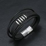 Men's Stainless Steel Leather Charm Bracelet