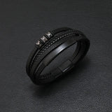 Men's Stainless Steel Leather Charm Bracelet