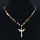 Stainless Steel Catholic Wings Jesus Pendant Necklace