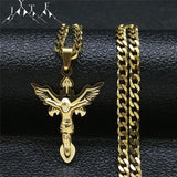 Stainless Steel Catholic Wings Jesus Pendant Necklace