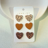 Vintage Leopard Dots Heart Acrylic Earrings Set