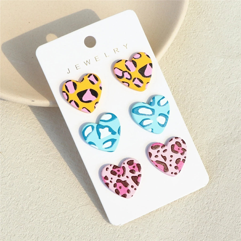 Vintage Leopard Dots Heart Acrylic Earrings Set